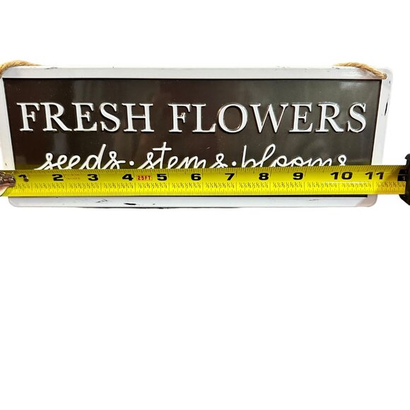 Farmhouse Flower Hanging Sign 11 Inch Metal Enamel Floral Rustic Decor Black - Picture 4 of 8
